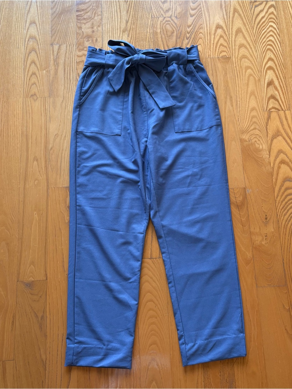 Grace Karin Blue Paperbag Waist Tie Pants